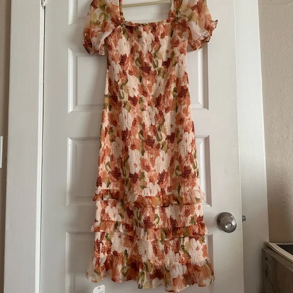 abercrombie ruffle midi dress Abercrombie & Fitch Off-The-Shoulder Ruffle Midi Dress